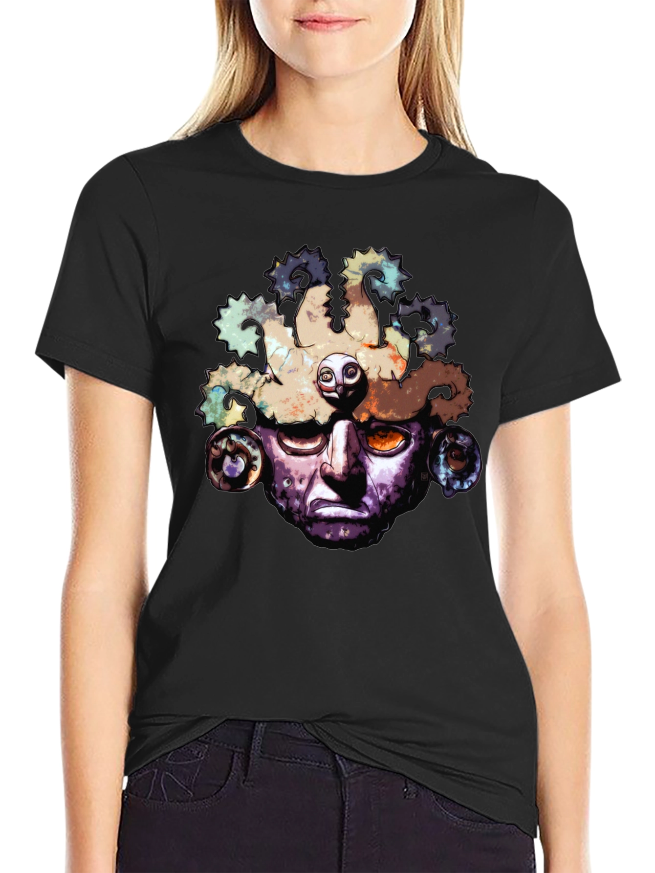 Aztec Mask Graphic T-Shirt - Black