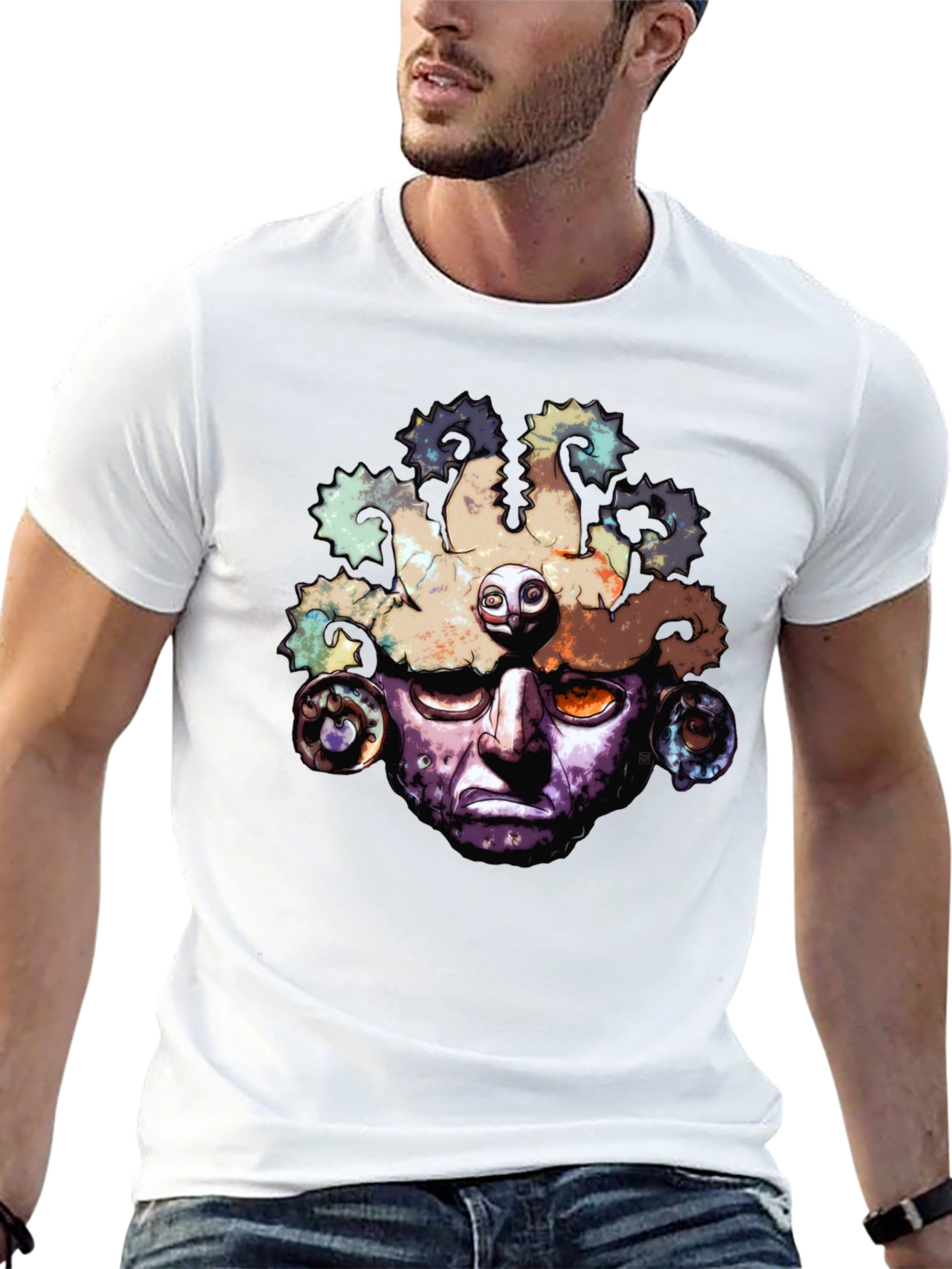 Aztec Mask Graphic T-Shirt - Black