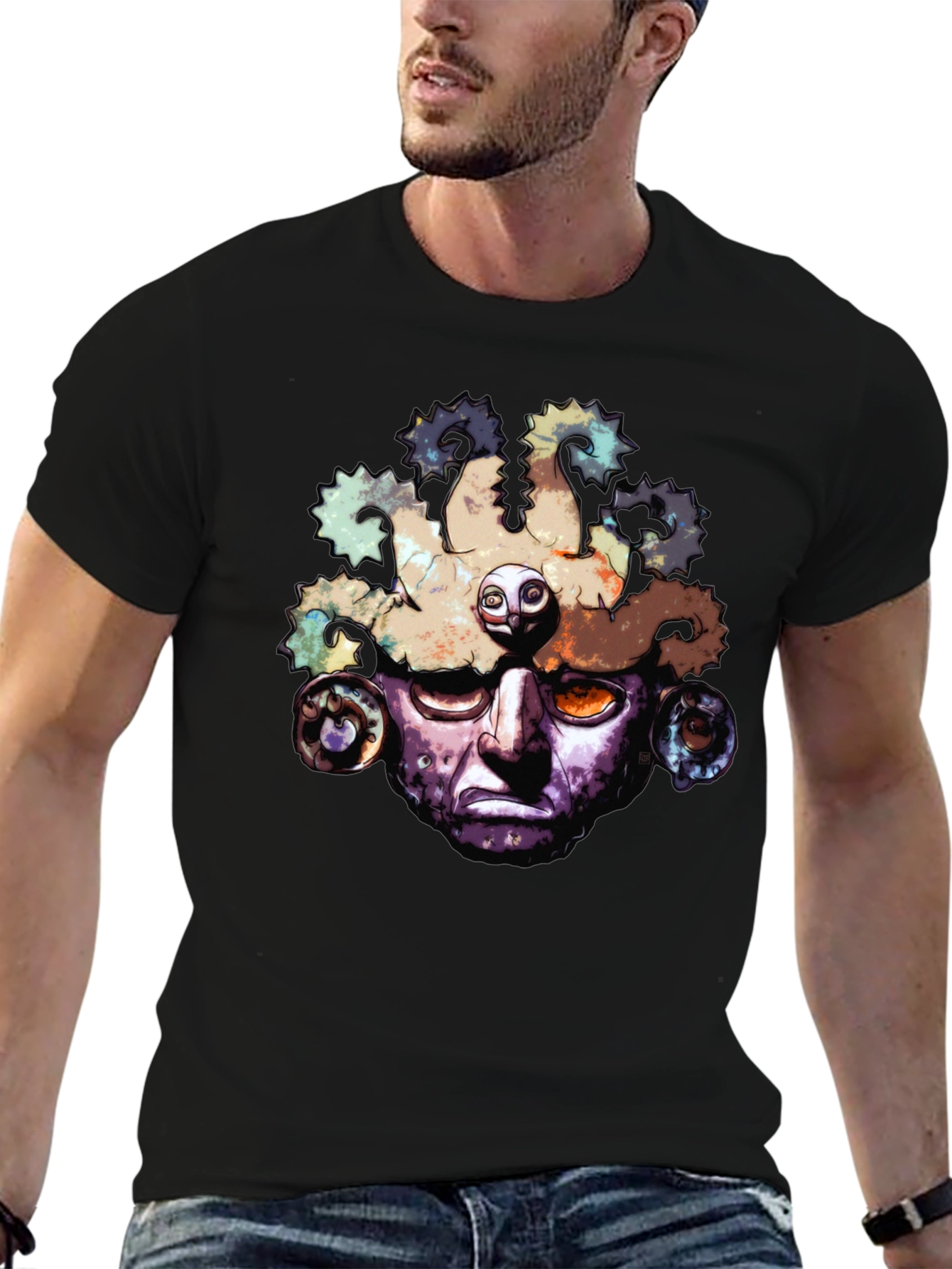 Aztec Mask Graphic T-Shirt - Black