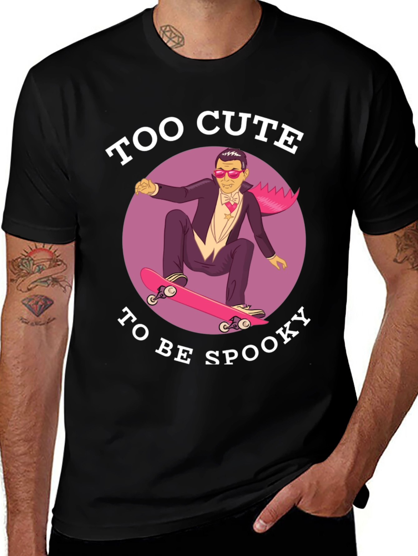 Too Cute To Be Spooky Skateboard Dracula Graphic Tee