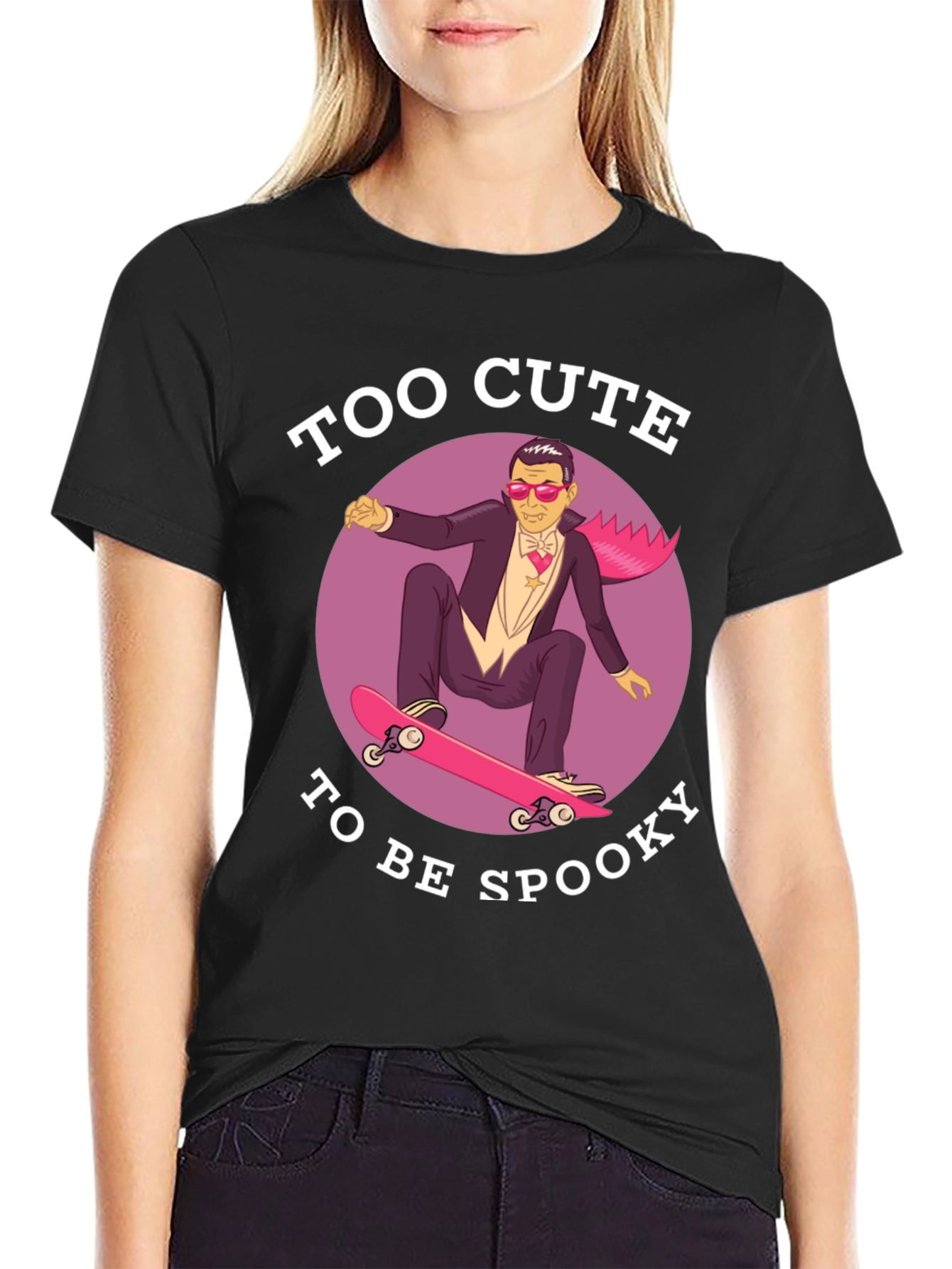 Too Cute To Be Spooky Skateboard Dracula Graphic Tee
