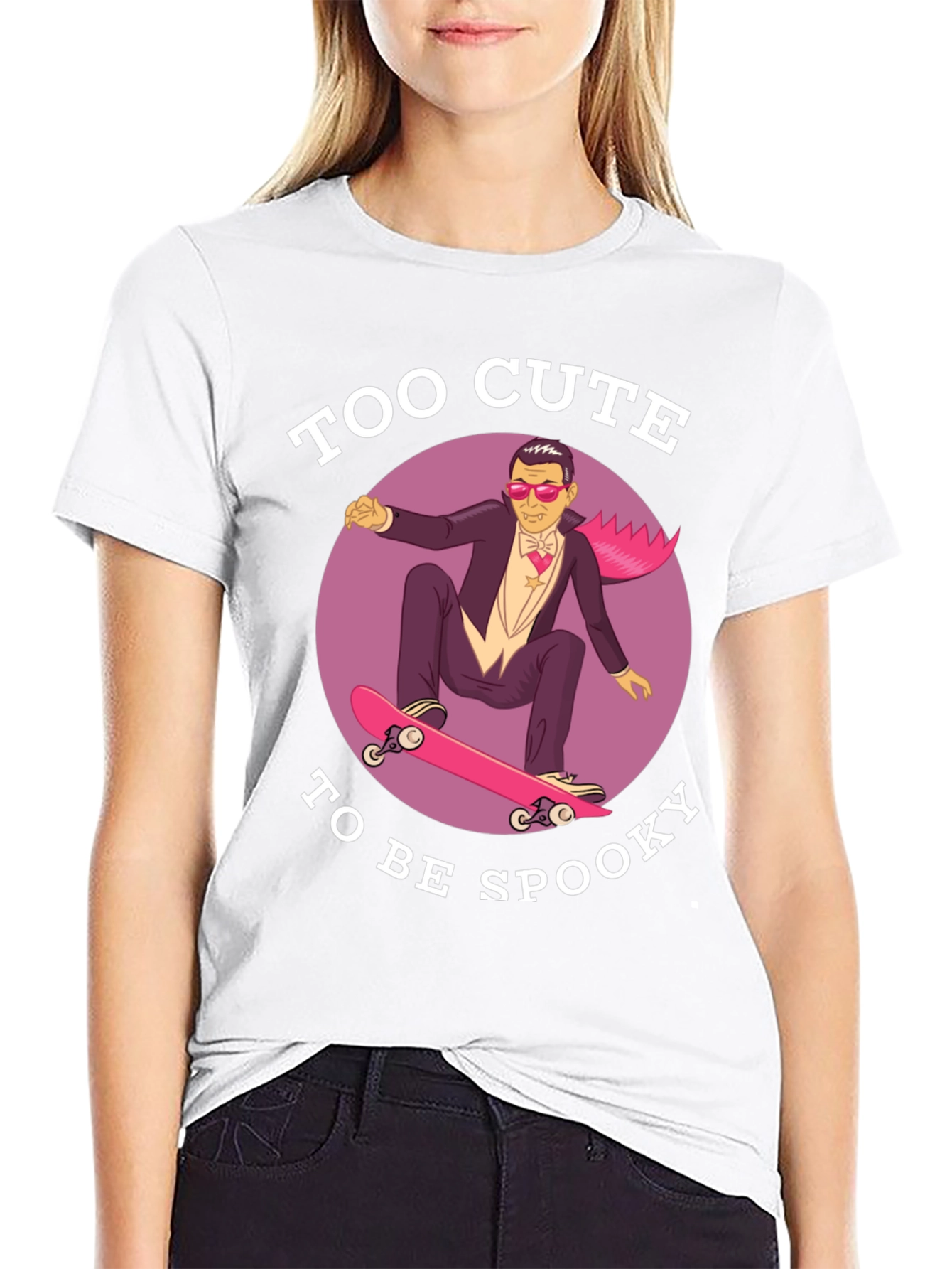 Too Cute To Be Spooky Skateboard Dracula Graphic Tee