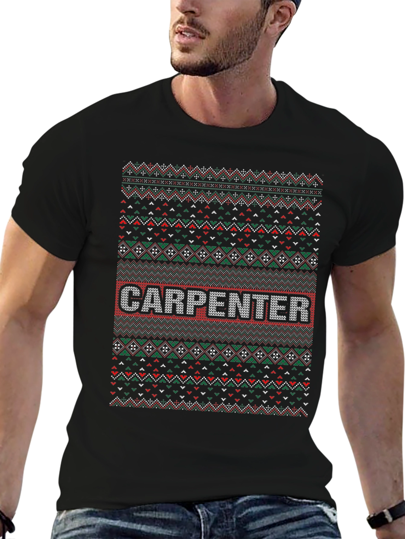 Carpenter Ugly Christmas Sweater Style T-Shirt