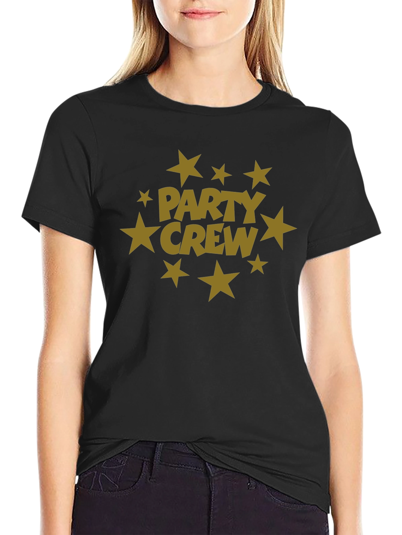 Party Crew Black T-Shirt with Star Graphic