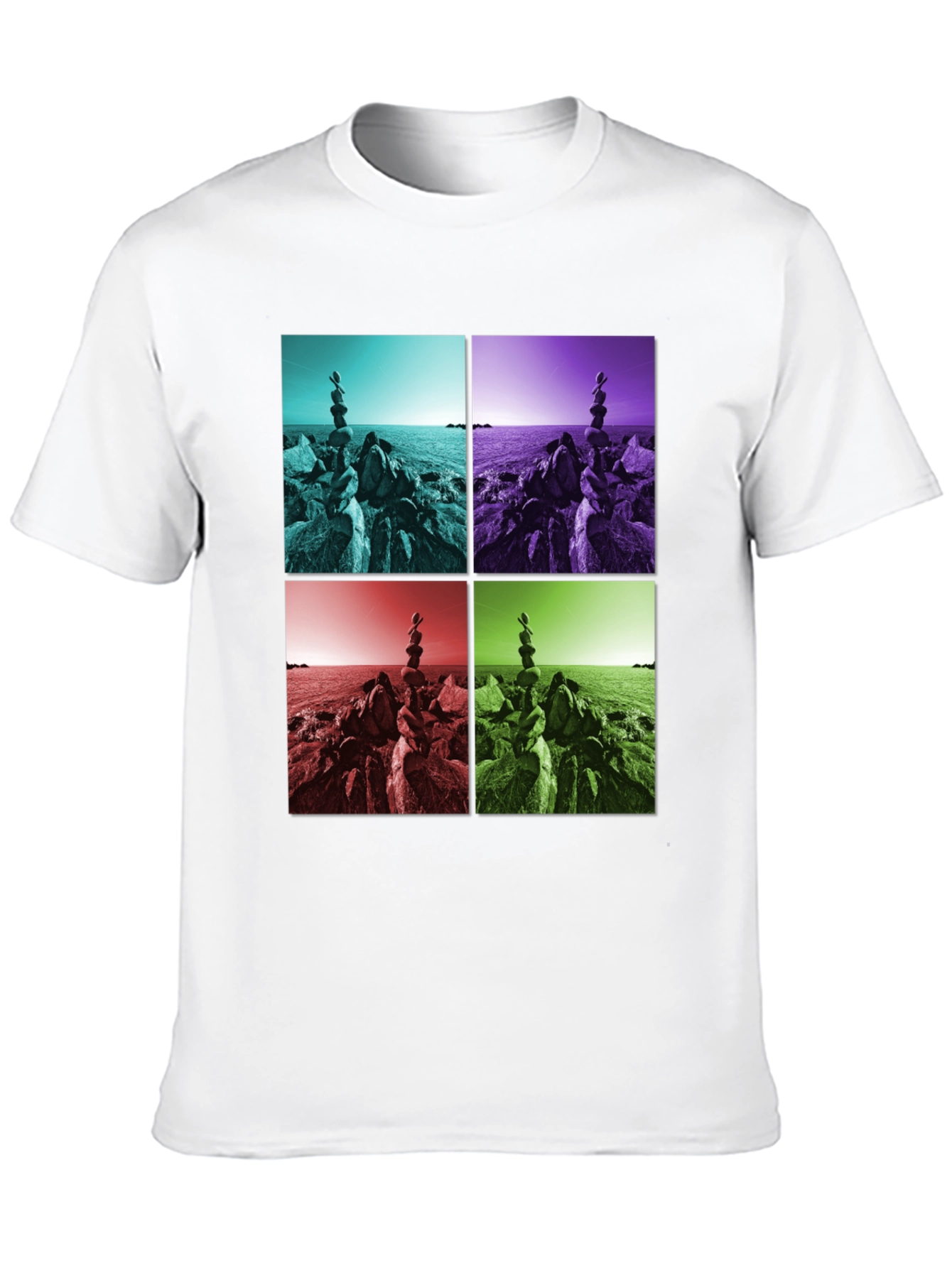 Zen Rock Balance T-Shirt - Coastal Harmony Design