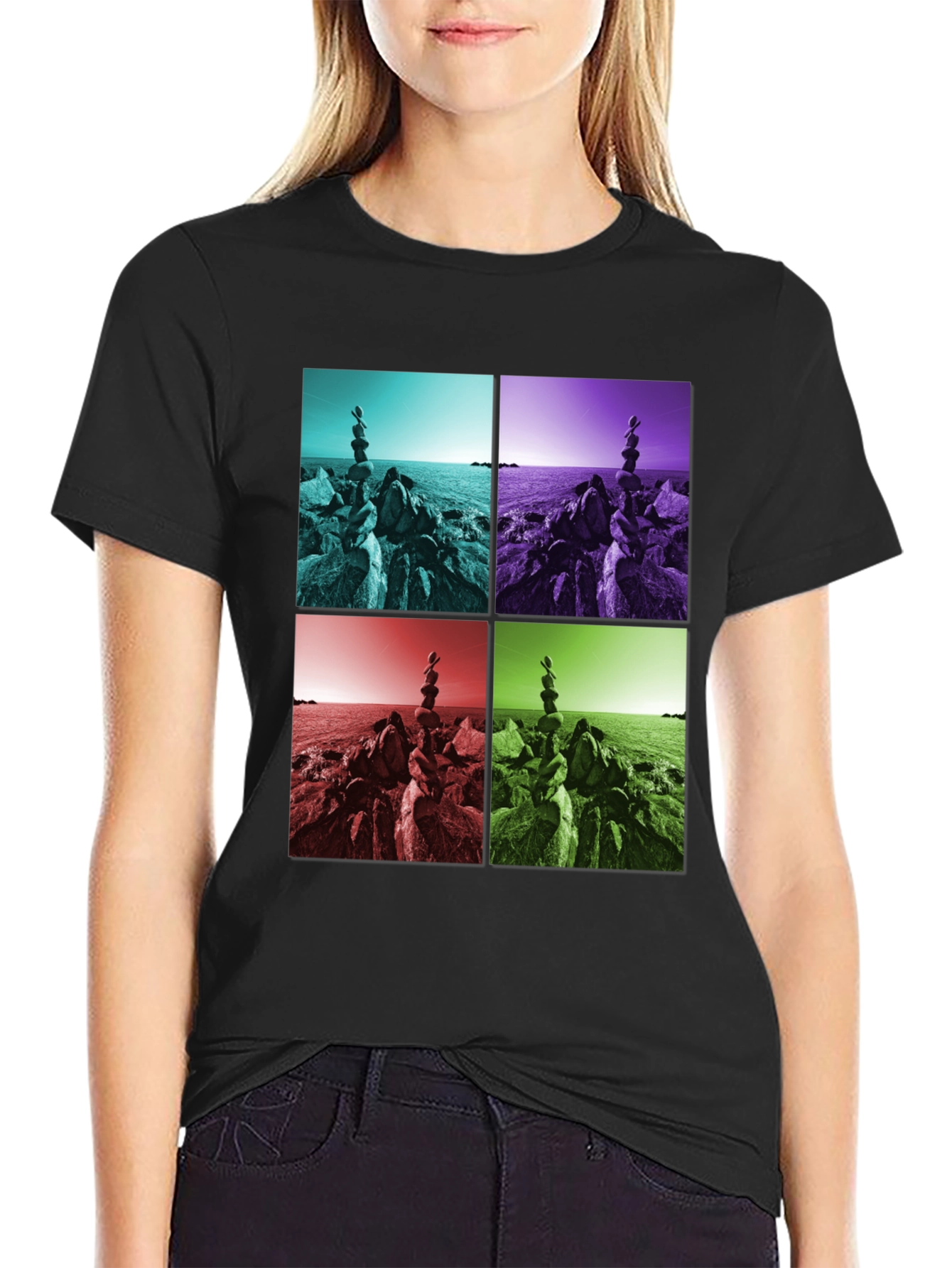Zen Rock Balance T-Shirt - Coastal Harmony Design