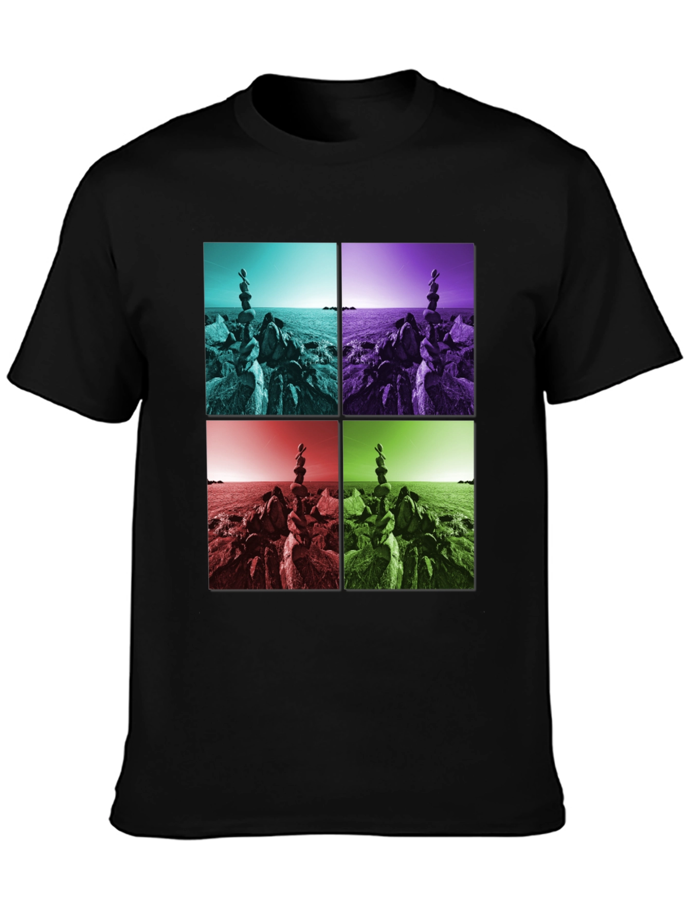 Zen Rock Balance T-Shirt - Coastal Harmony Design