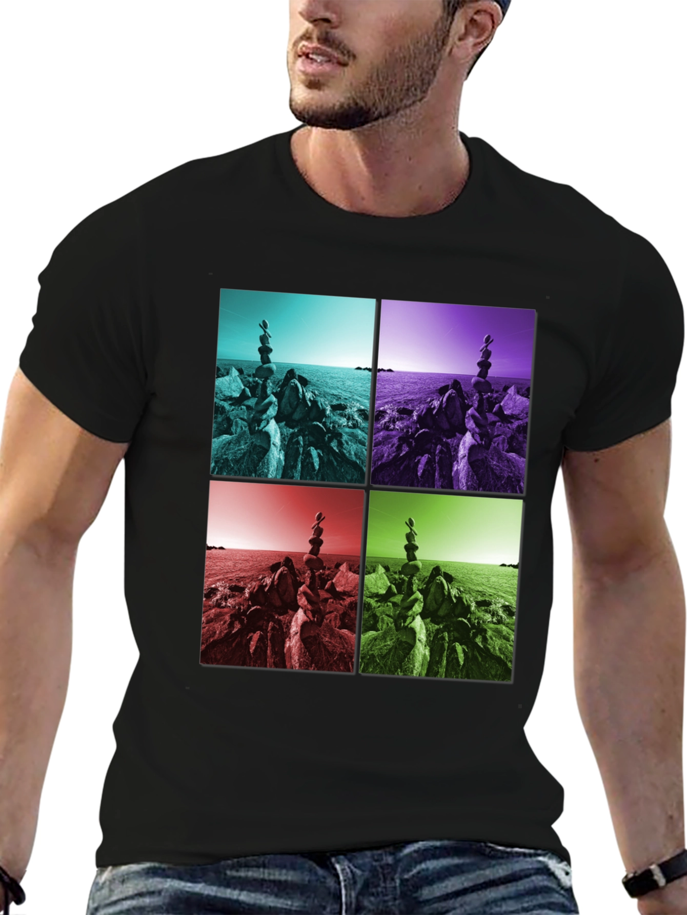 Zen Rock Balance T-Shirt - Coastal Harmony Design