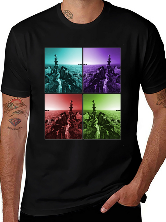 Zen Rock Balance T-Shirt - Coastal Harmony Design