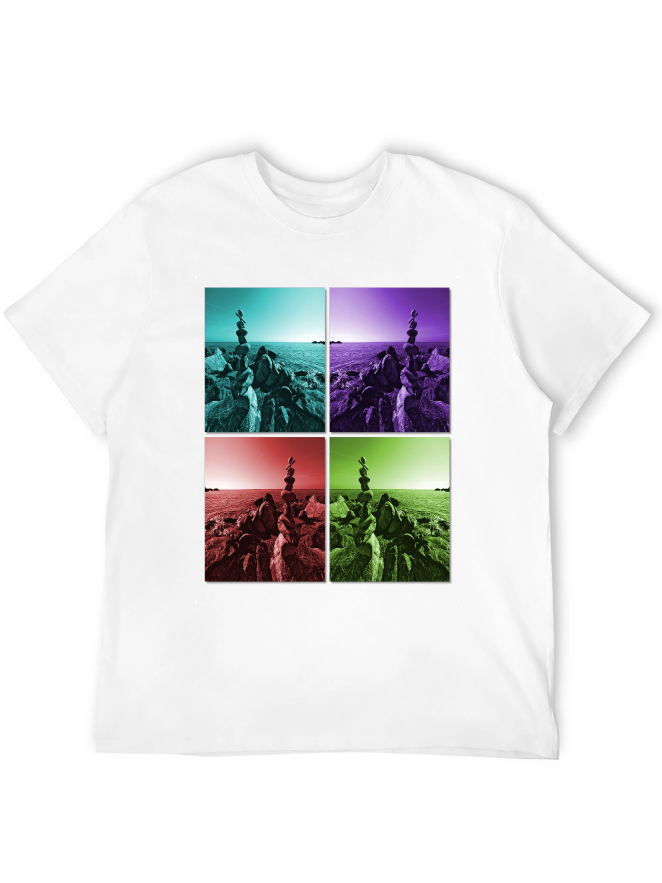 Zen Rock Balance T-Shirt - Coastal Harmony Design