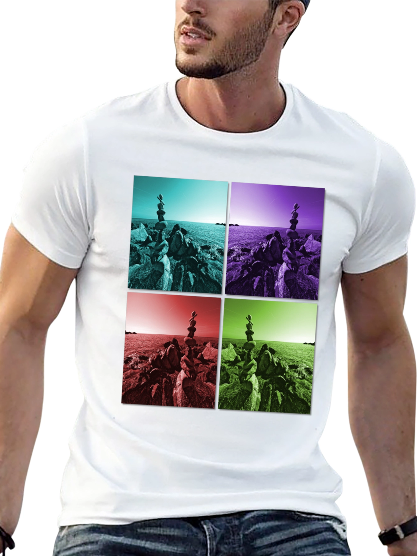 Zen Rock Balance T-Shirt - Coastal Harmony Design