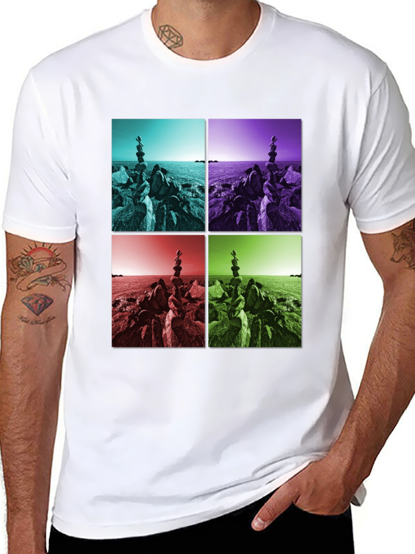 Zen Rock Balance T-Shirt - Coastal Harmony Design