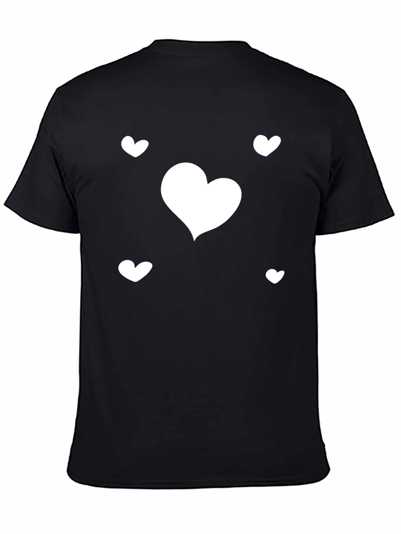 Heart Print Black Casual T-Shirt