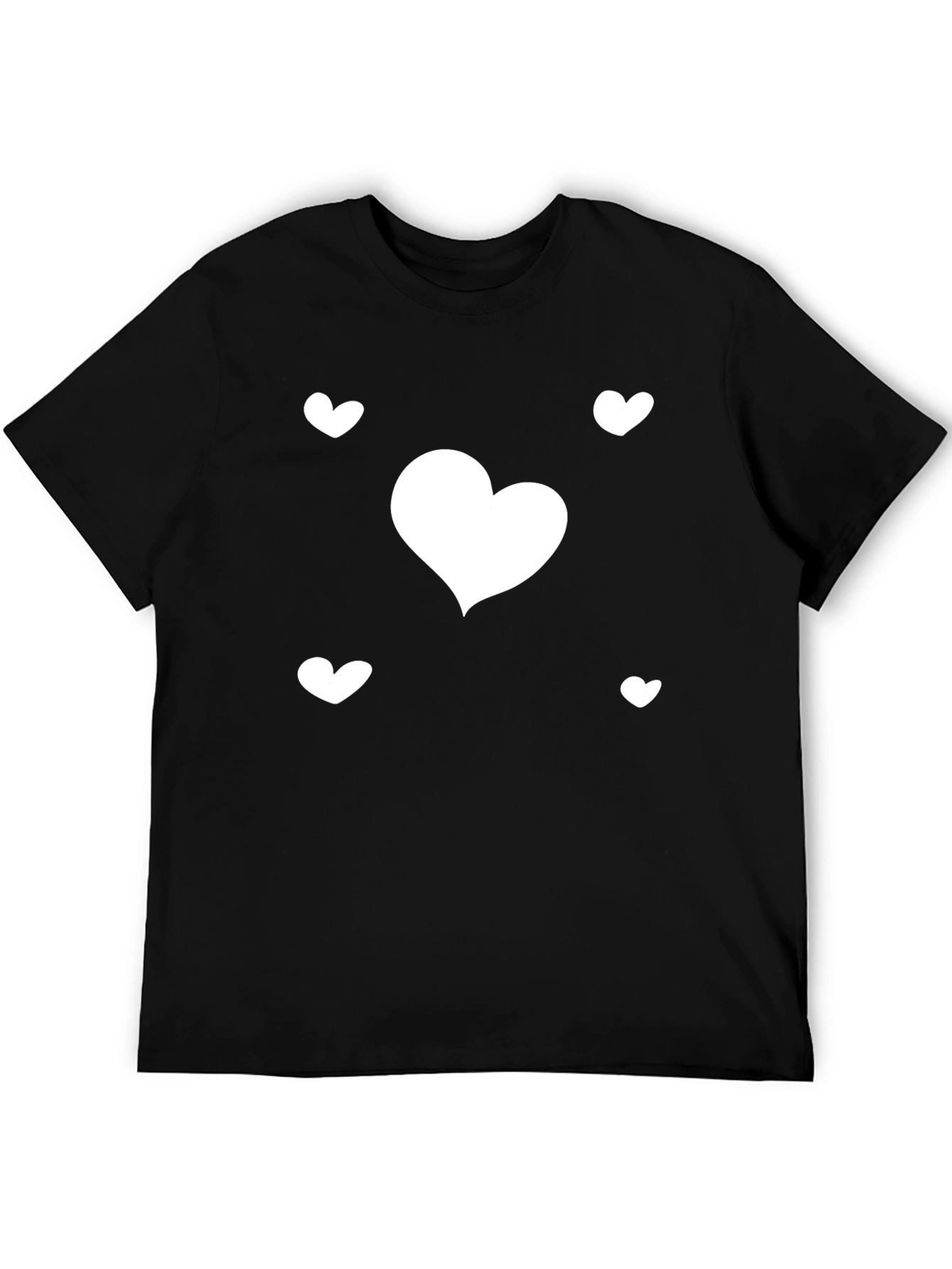 Heart Print Black Casual T-Shirt