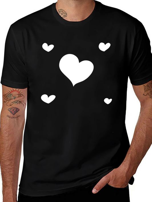 Heart Print Black Casual T-Shirt
