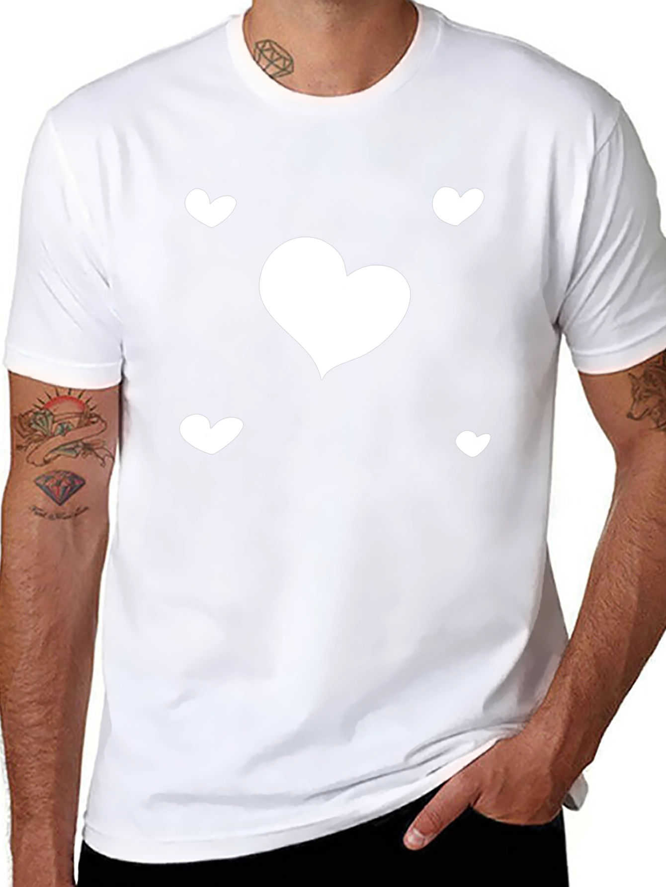 Heart Print Black Casual T-Shirt