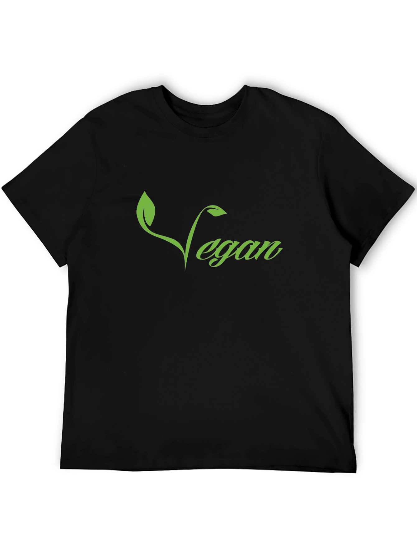 Vegan T-Shirt - Green Leaf Design Black Tee