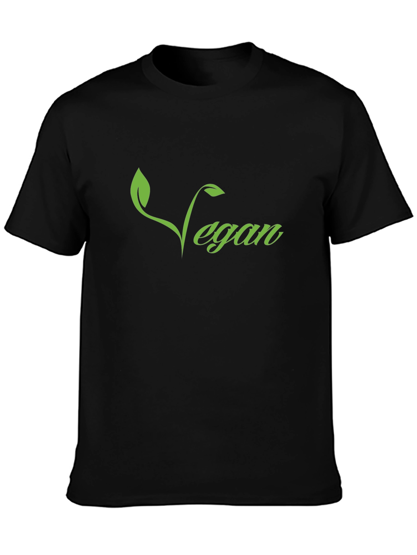 Vegan T-Shirt - Green Leaf Design Black Tee