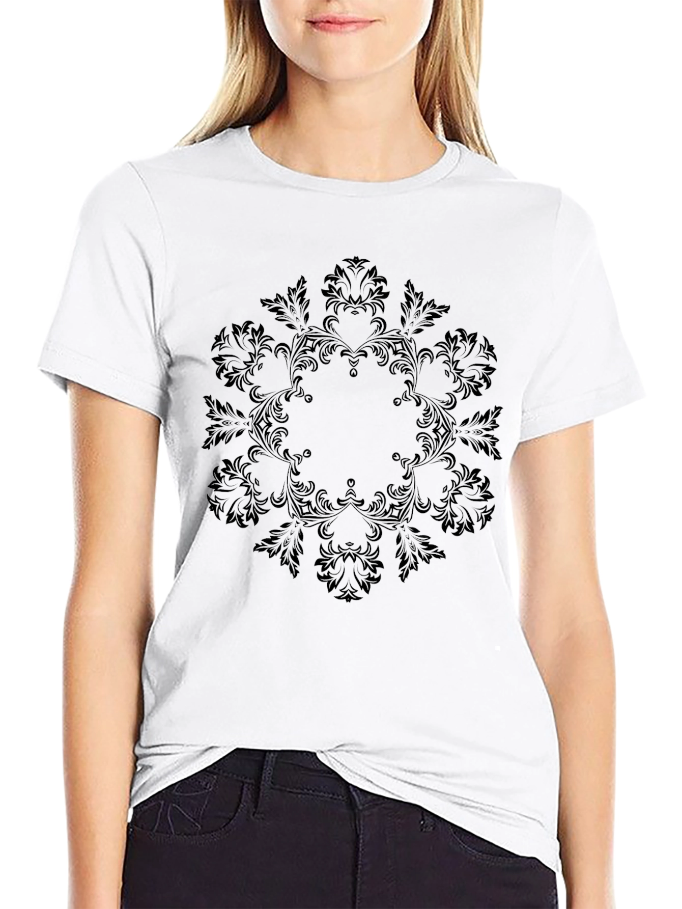 Elegant Black Floral Mandala T-Shirt