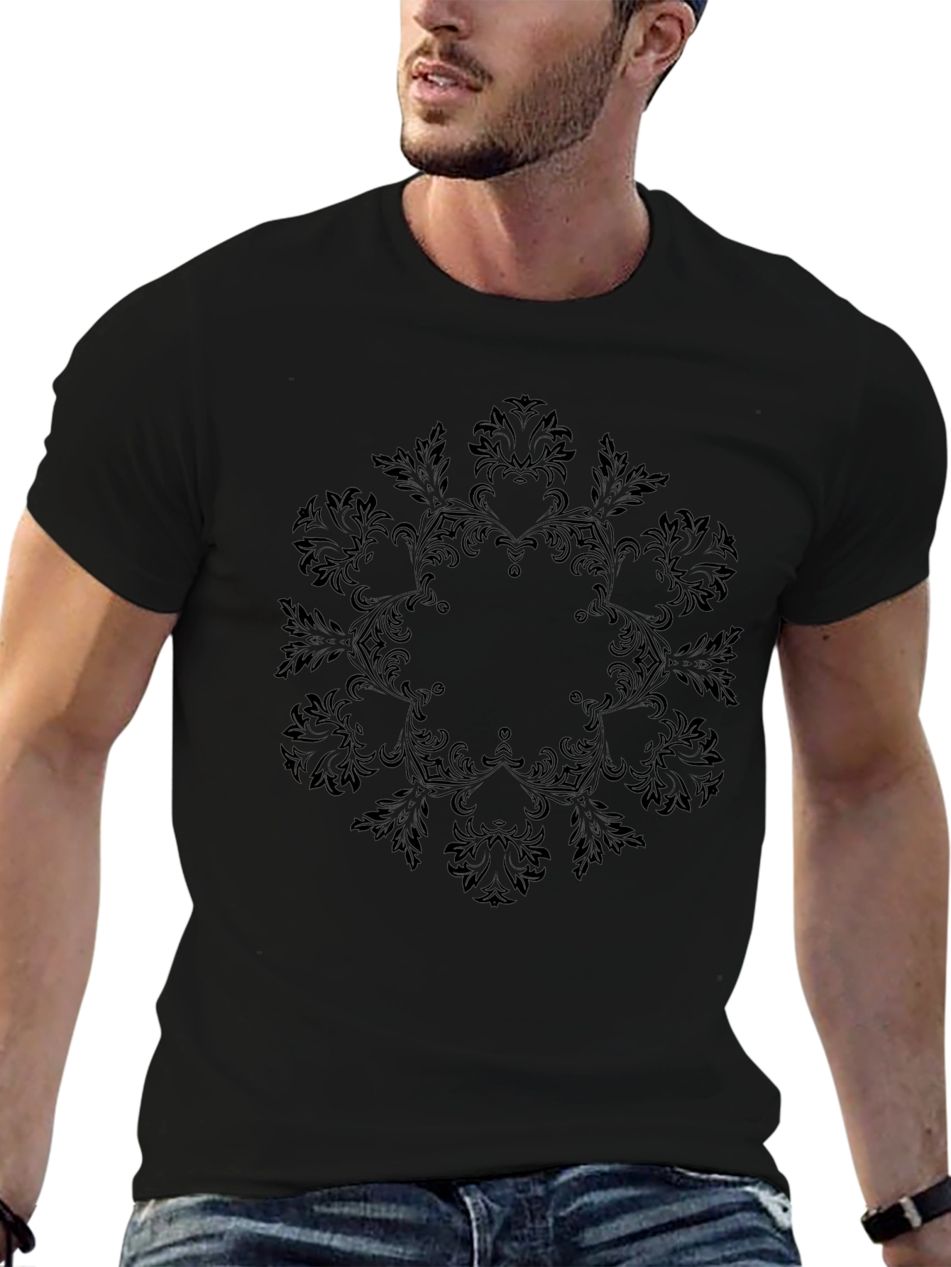 Elegant Black Floral Mandala T-Shirt