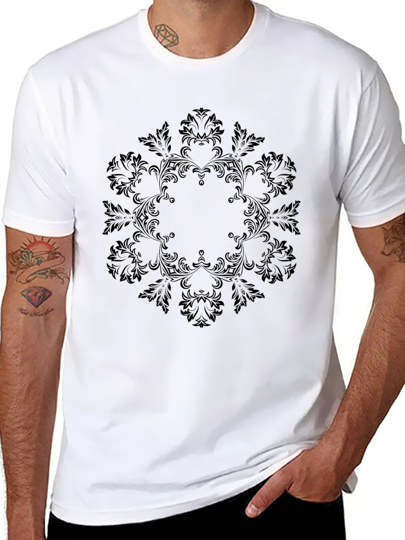 Elegant Black Floral Mandala T-Shirt