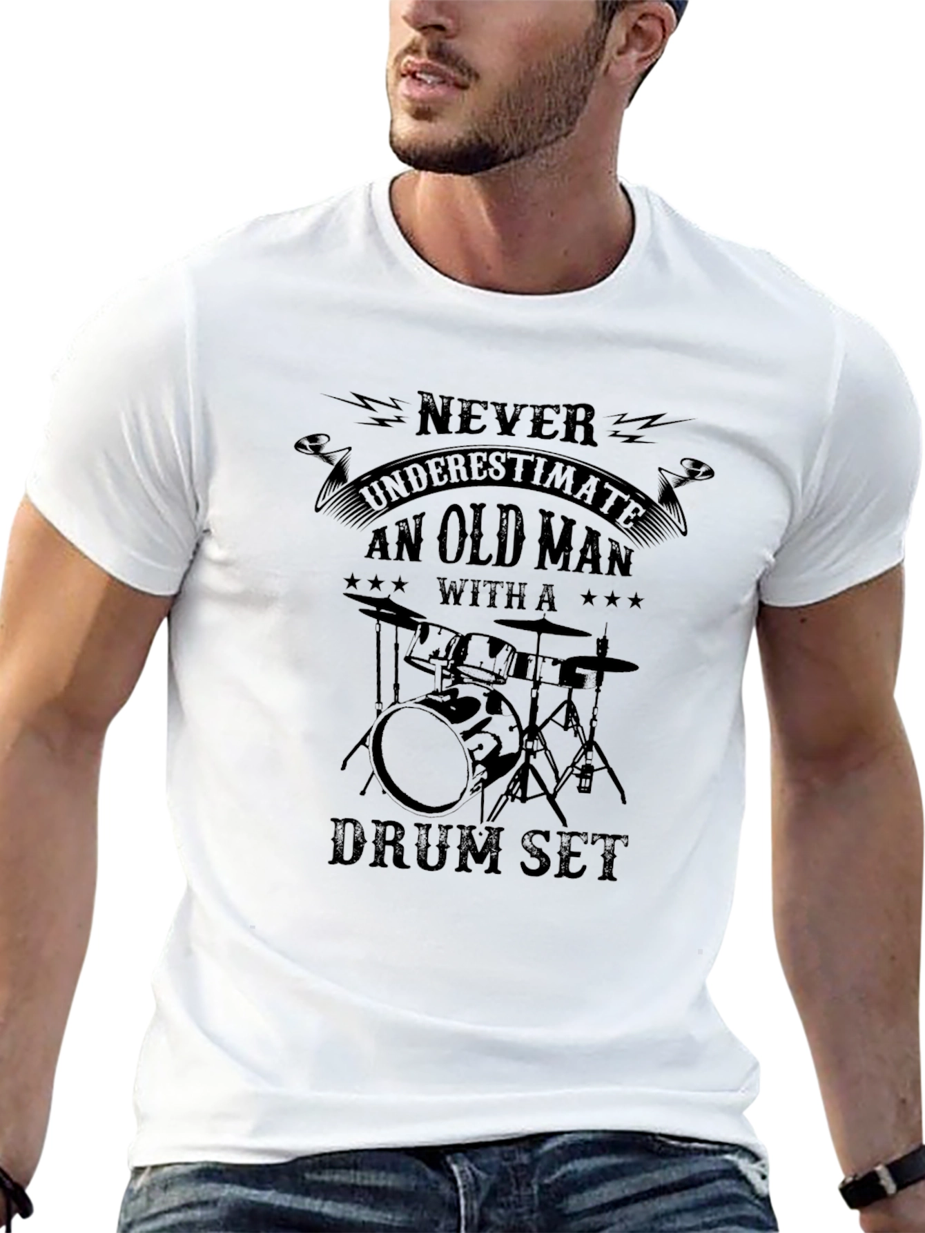 Old Man with Drum Set Graphic Tee