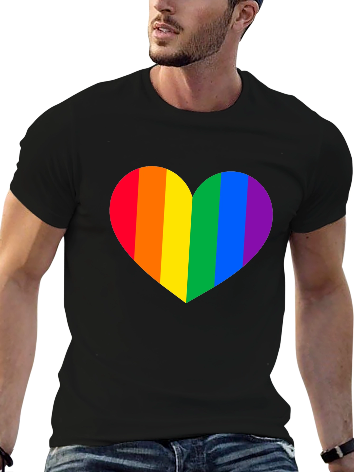 Rainbow Heart Pride T-Shirt - Classic Black Tee
