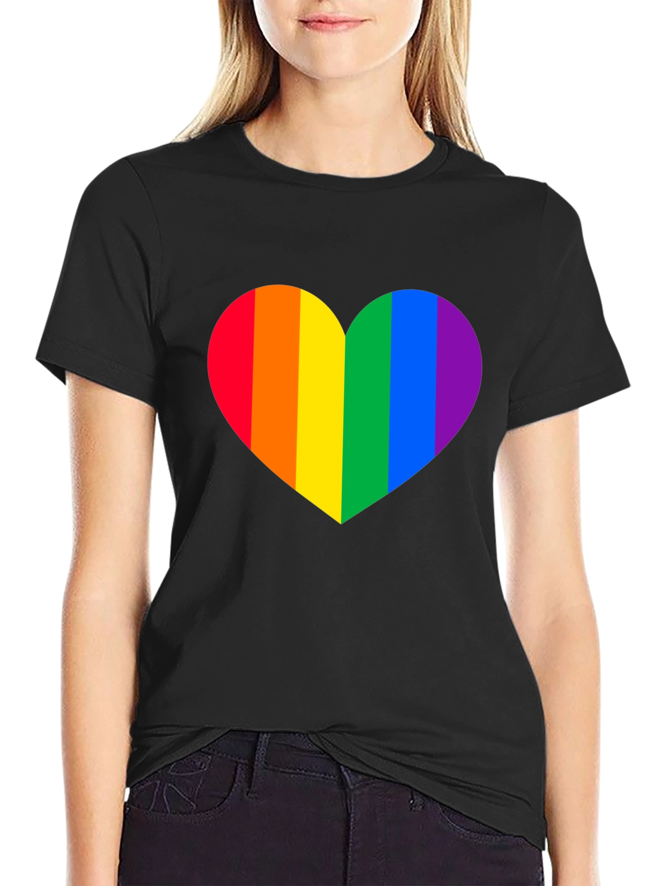 Rainbow Heart Pride T-Shirt - Classic Black Tee