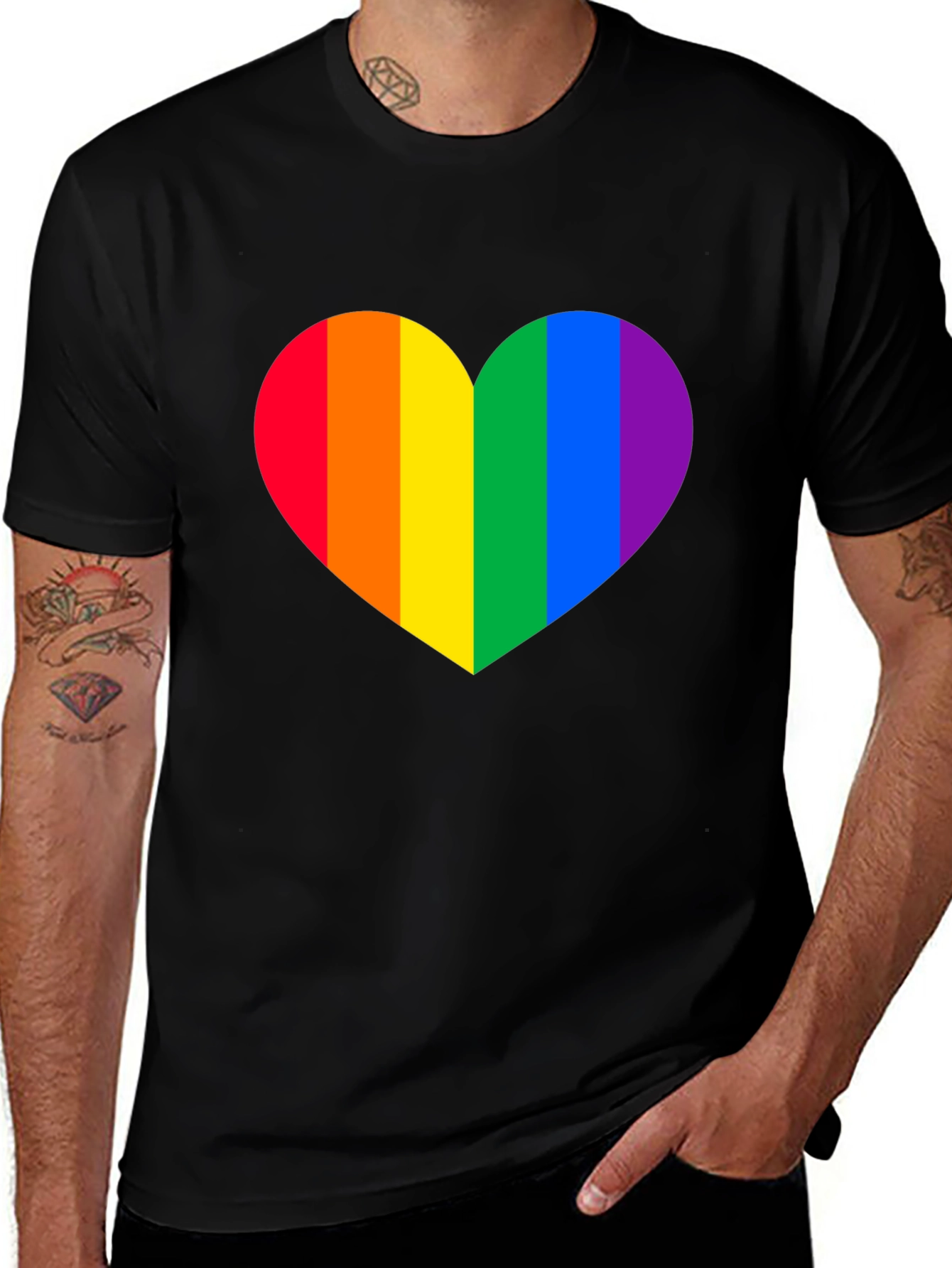 Rainbow Heart Pride T-Shirt - Classic Black Tee