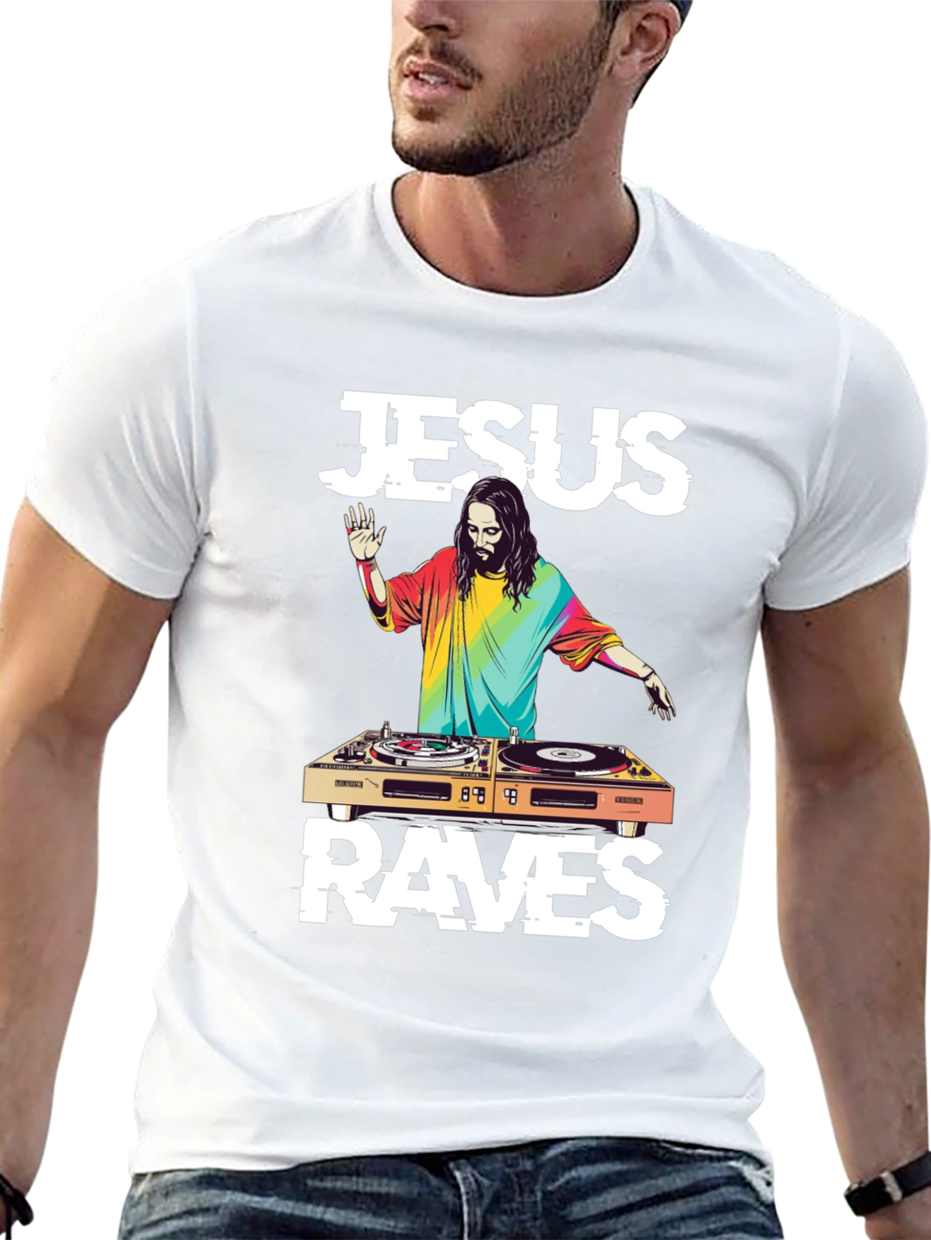 Jesus Raves DJ T-Shirt - Unique Graphic Tee
