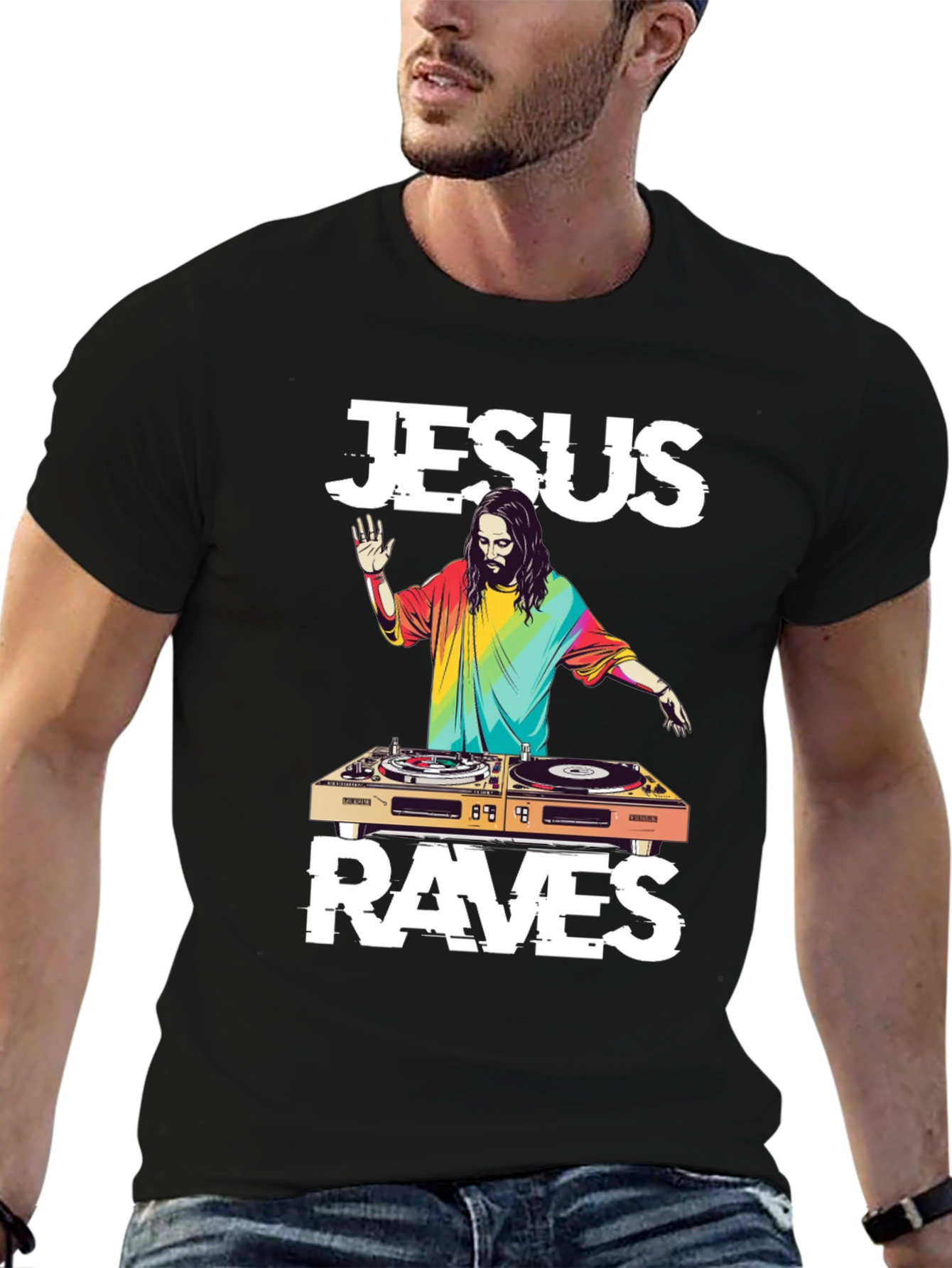 Jesus Raves DJ T-Shirt - Unique Graphic Tee