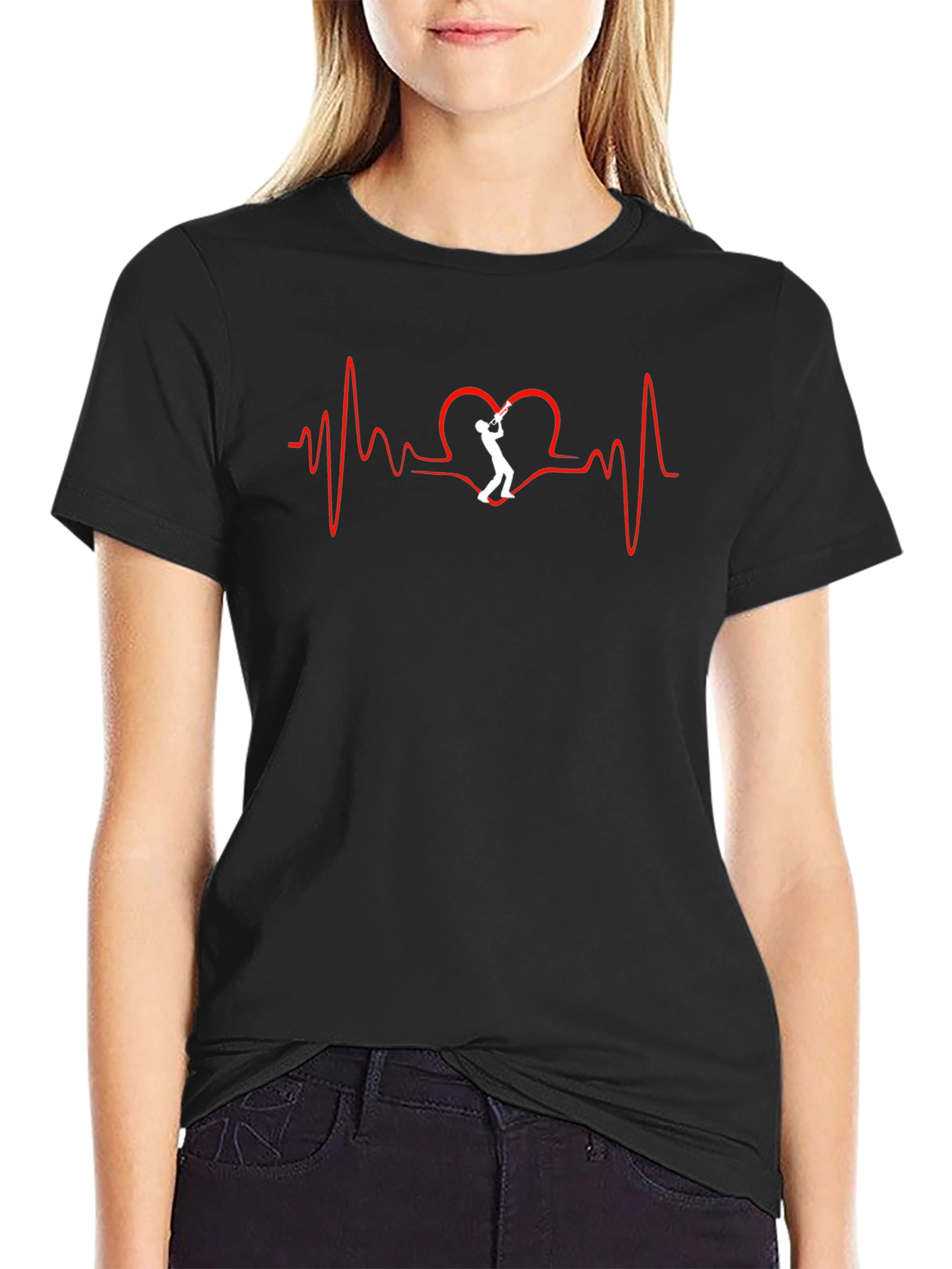 Saxophone Heartbeat Graphic Tee - Music Lover T-Shirt