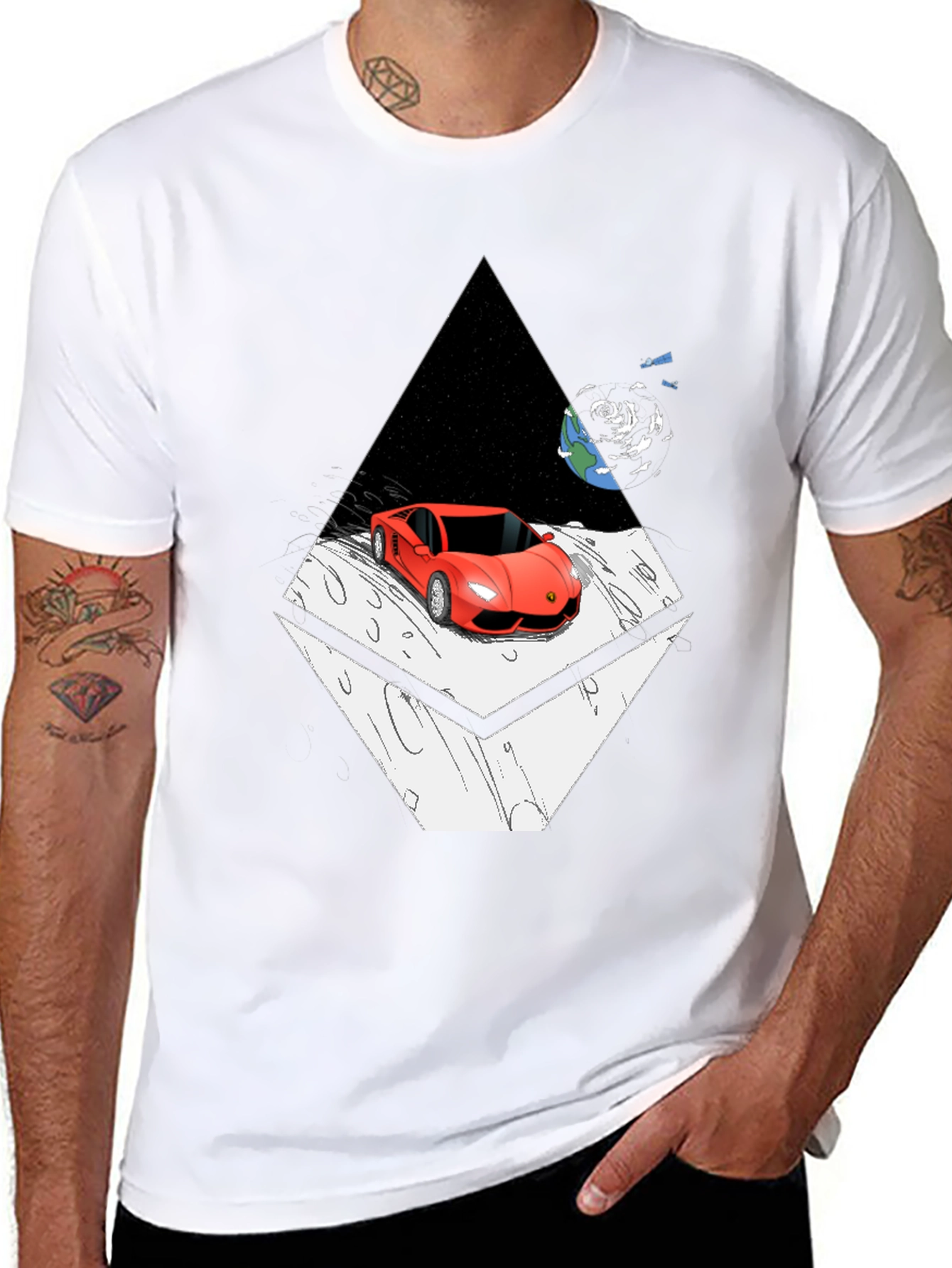 Red Car on Moon Graphic T-Shirt
