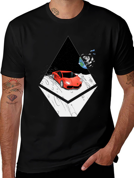 Red Car on Moon Graphic T-Shirt