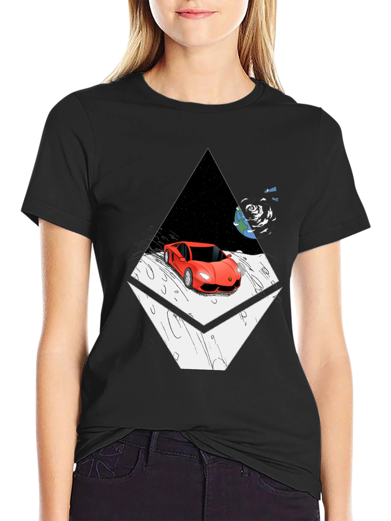 Red Car on Moon Graphic T-Shirt