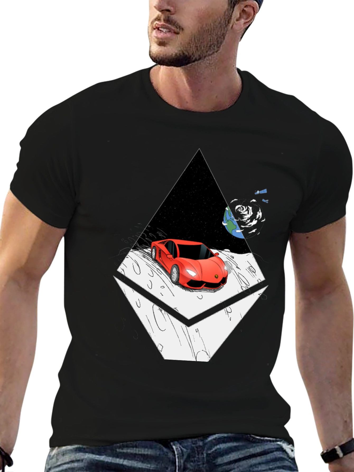 Red Car on Moon Graphic T-Shirt