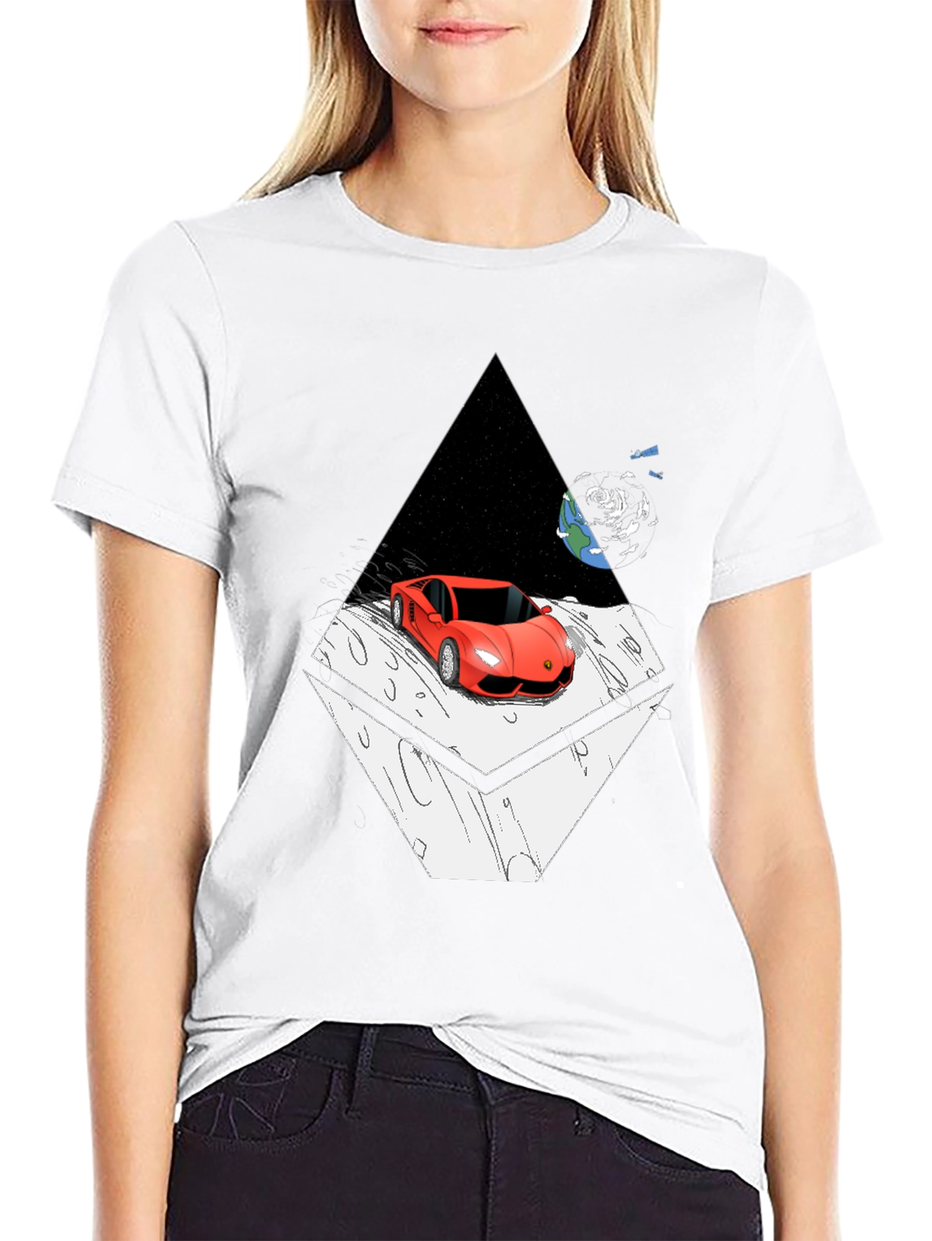 Red Car on Moon Graphic T-Shirt