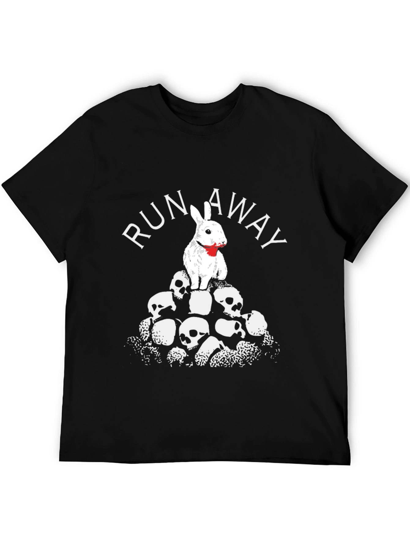 Run Away Rabbit Skull Pile Graphic T-Shirt