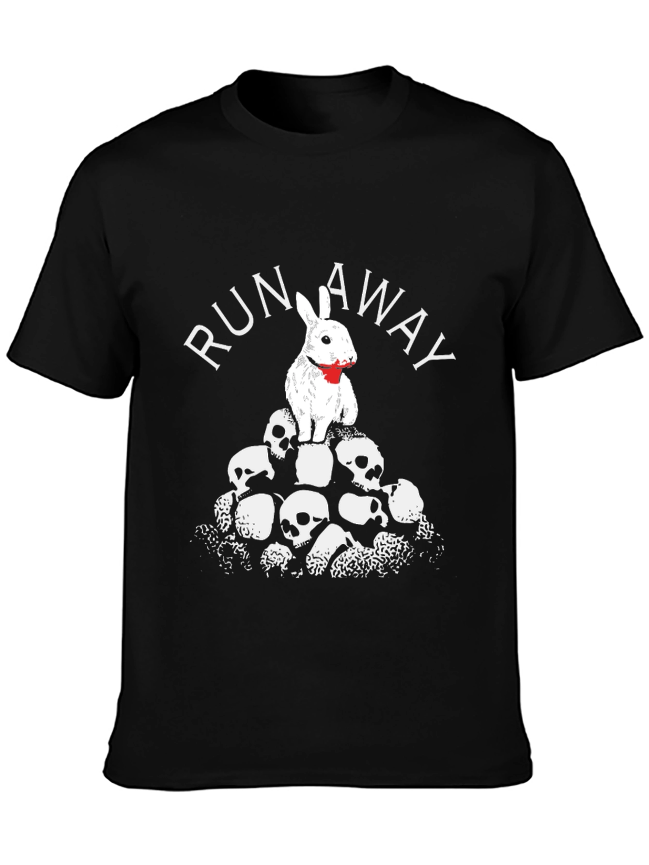 Run Away Rabbit Skull Pile Graphic T-Shirt