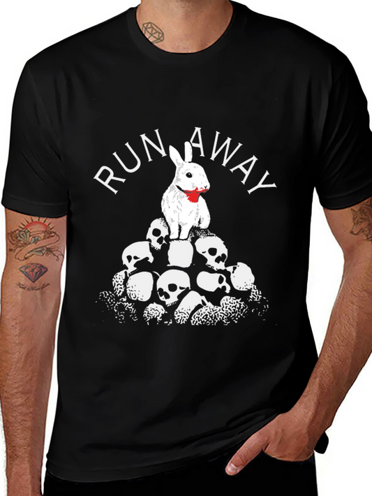 Run Away Rabbit Skull Pile Graphic T-Shirt