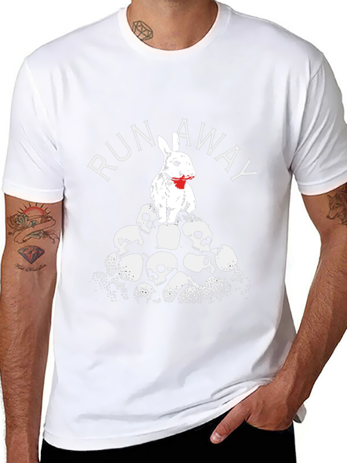 Run Away Rabbit Skull Pile Graphic T-Shirt