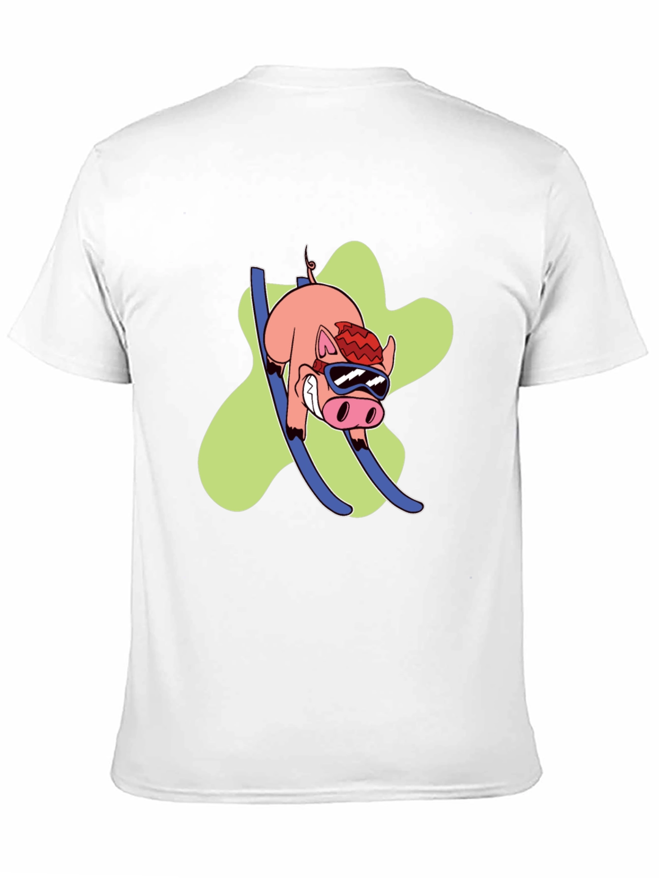 Skiing Pig Graphic Tee - Black Crew Neck T-Shirt