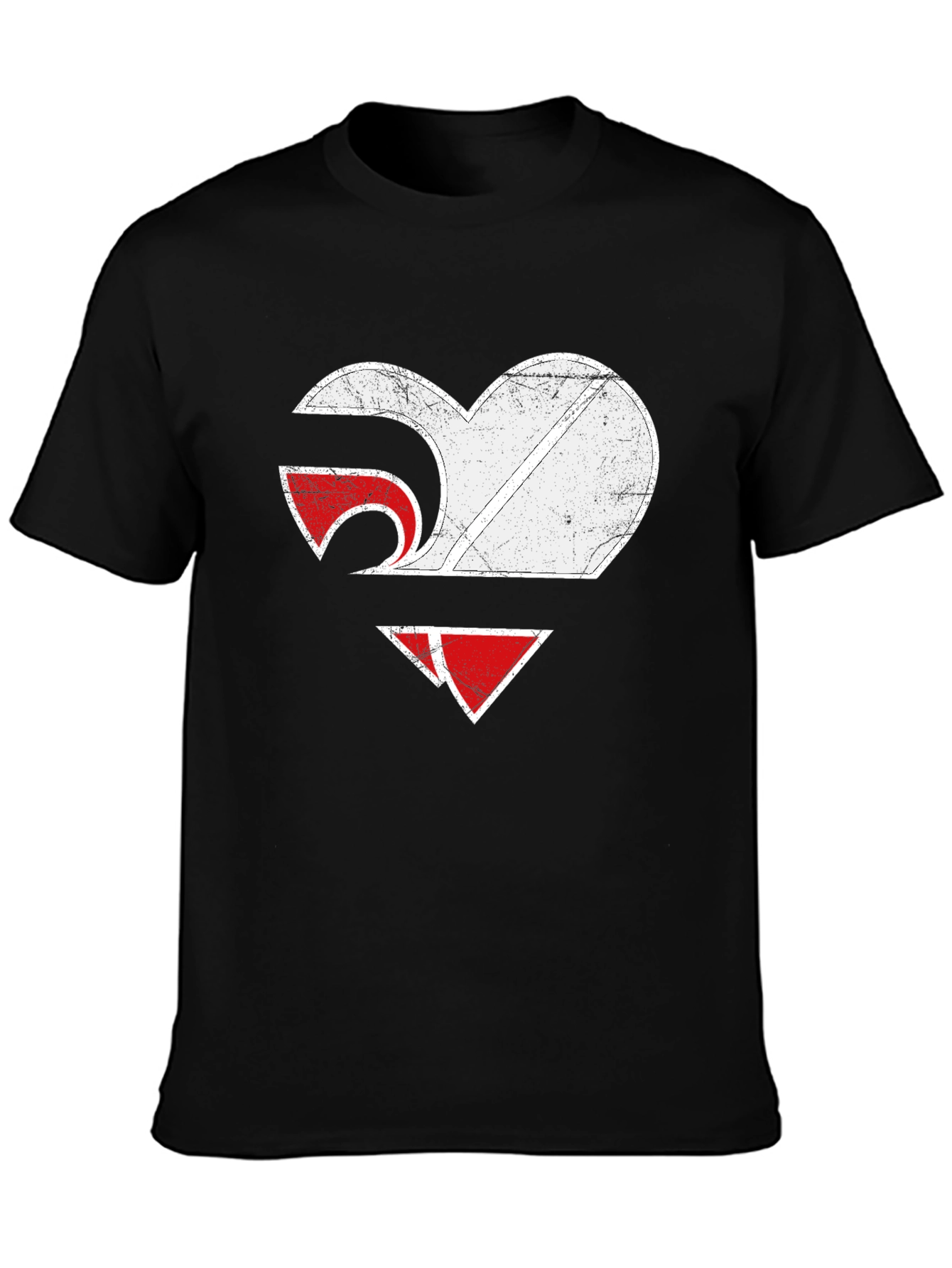 Heart Graphic Tee - Distressed Style - Black