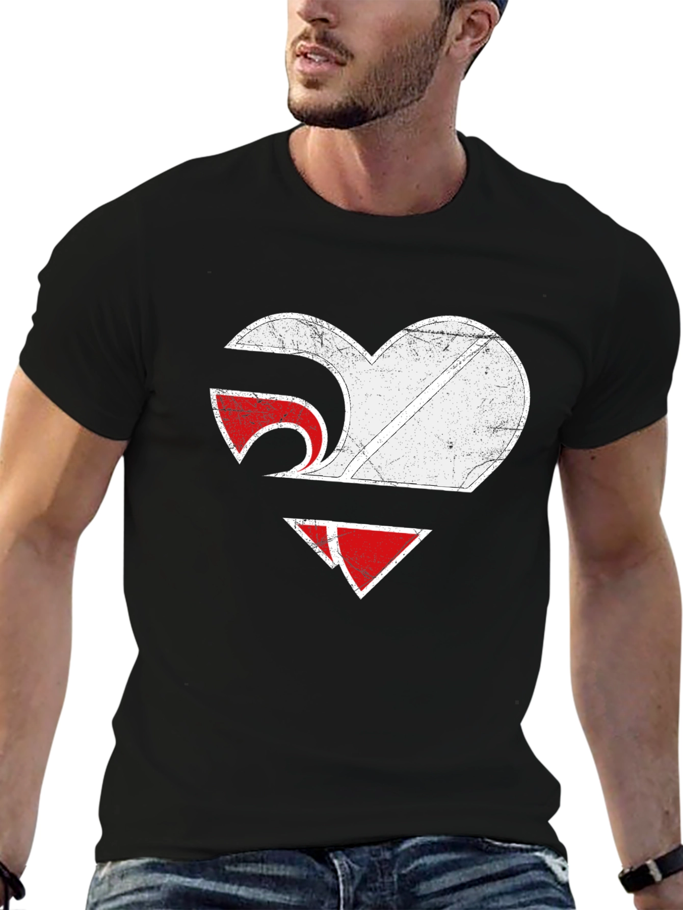 Heart Graphic Tee - Distressed Style - Black