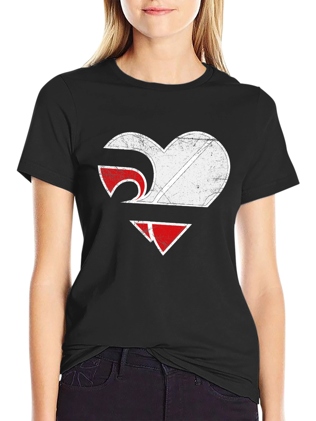 Heart Graphic Tee - Distressed Style - Black