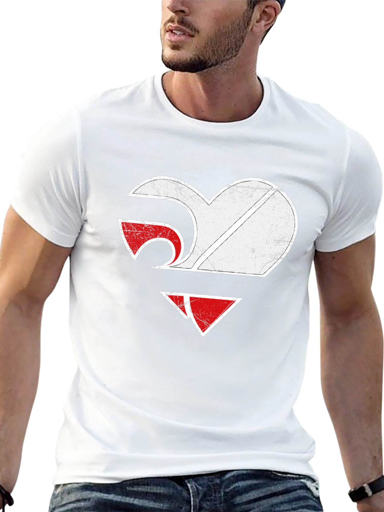 Heart Graphic Tee - Distressed Style - Black