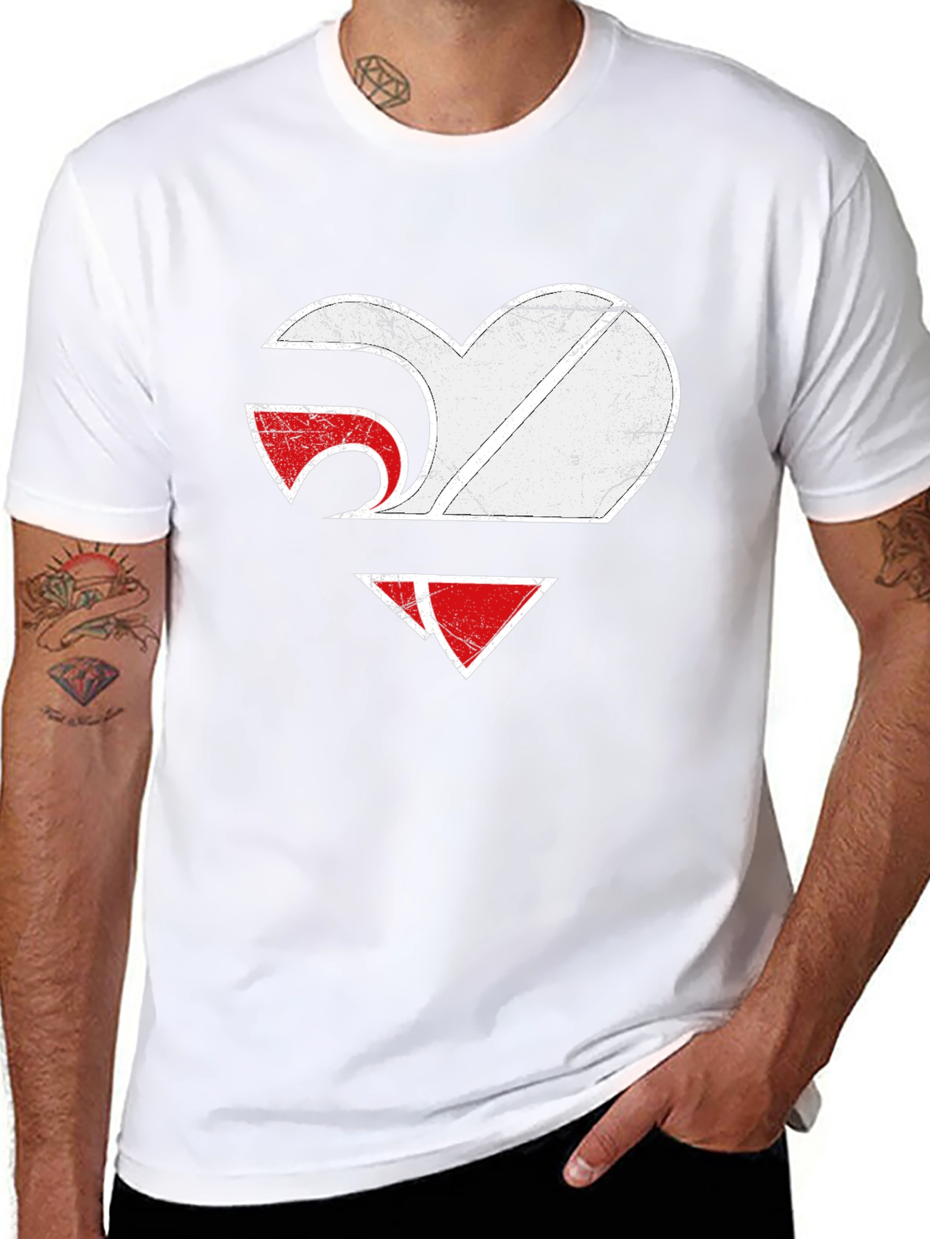 Heart Graphic Tee - Distressed Style - Black