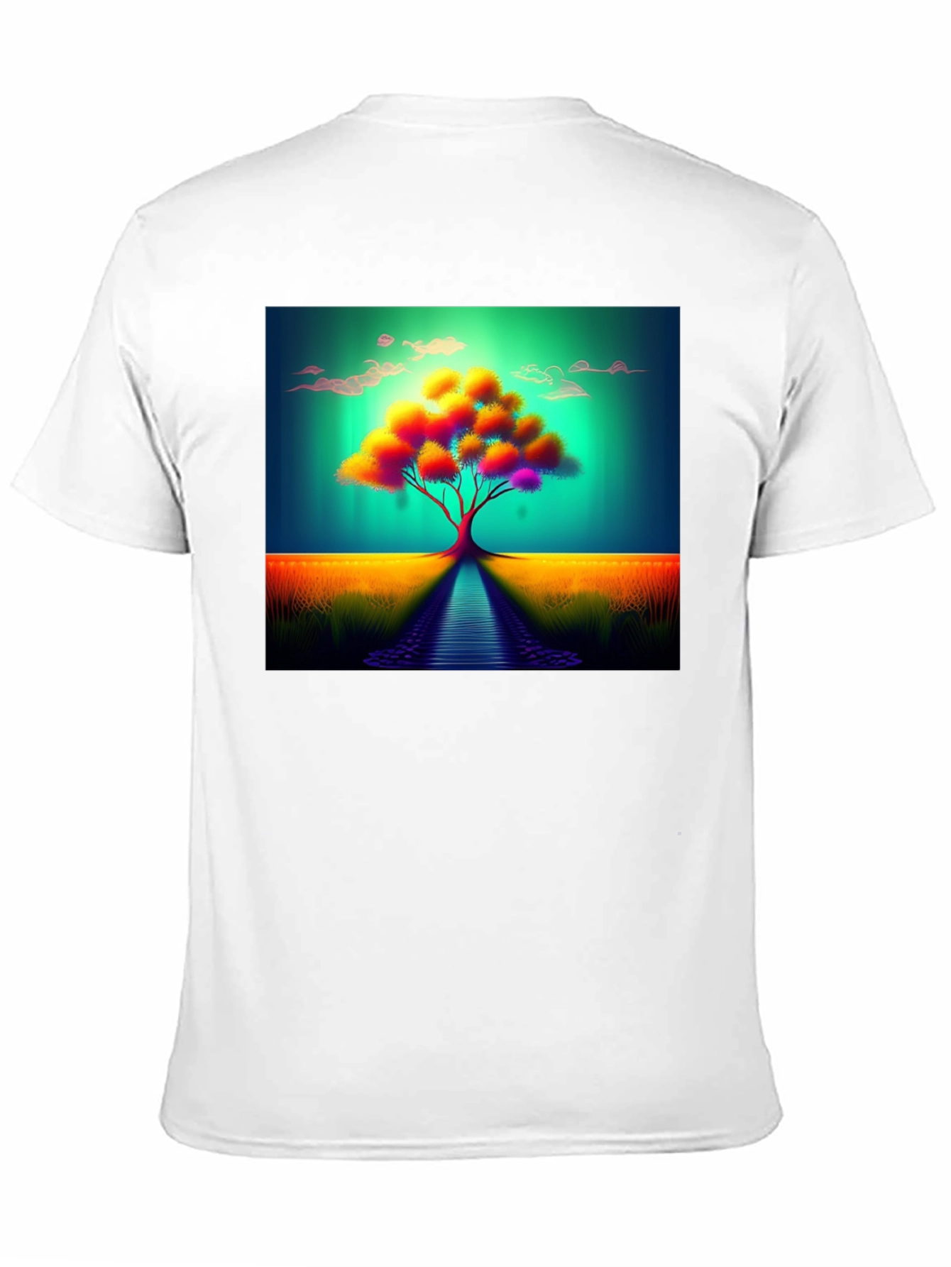 Vibrant Tree Graphic Tee - Artistic Mens Black T-Shirt