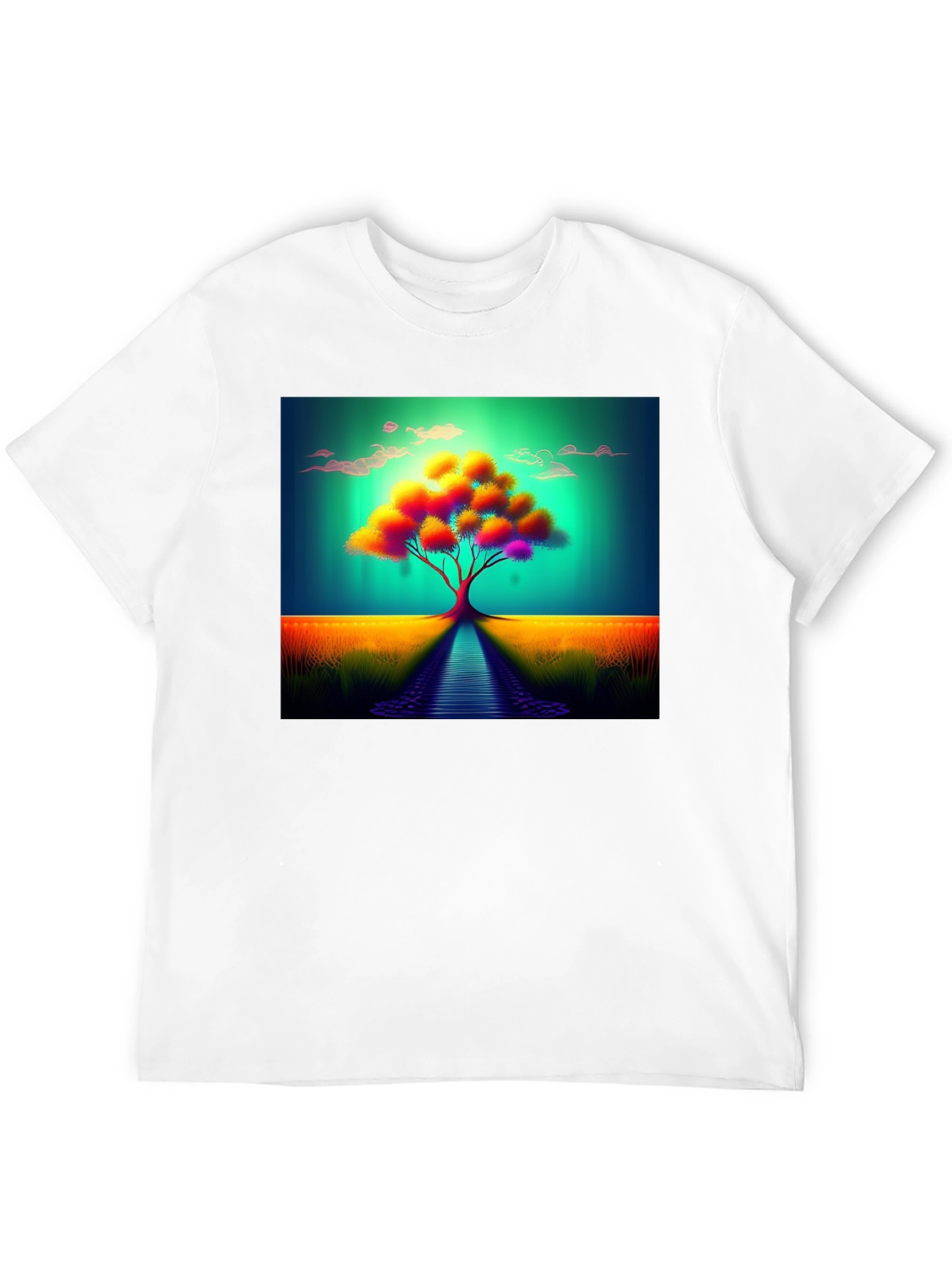 Vibrant Tree Graphic Tee - Artistic Mens Black T-Shirt