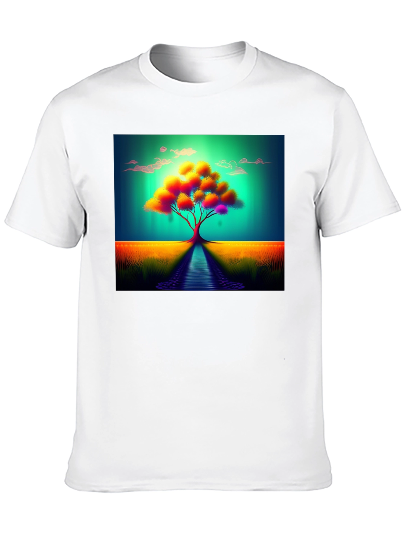 Vibrant Tree Graphic Tee - Artistic Mens Black T-Shirt